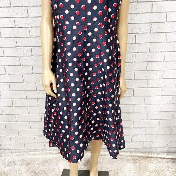 Hobbs silk wool red-white-blue polka dot midi dress - Size 12 - Picture 6 of 9